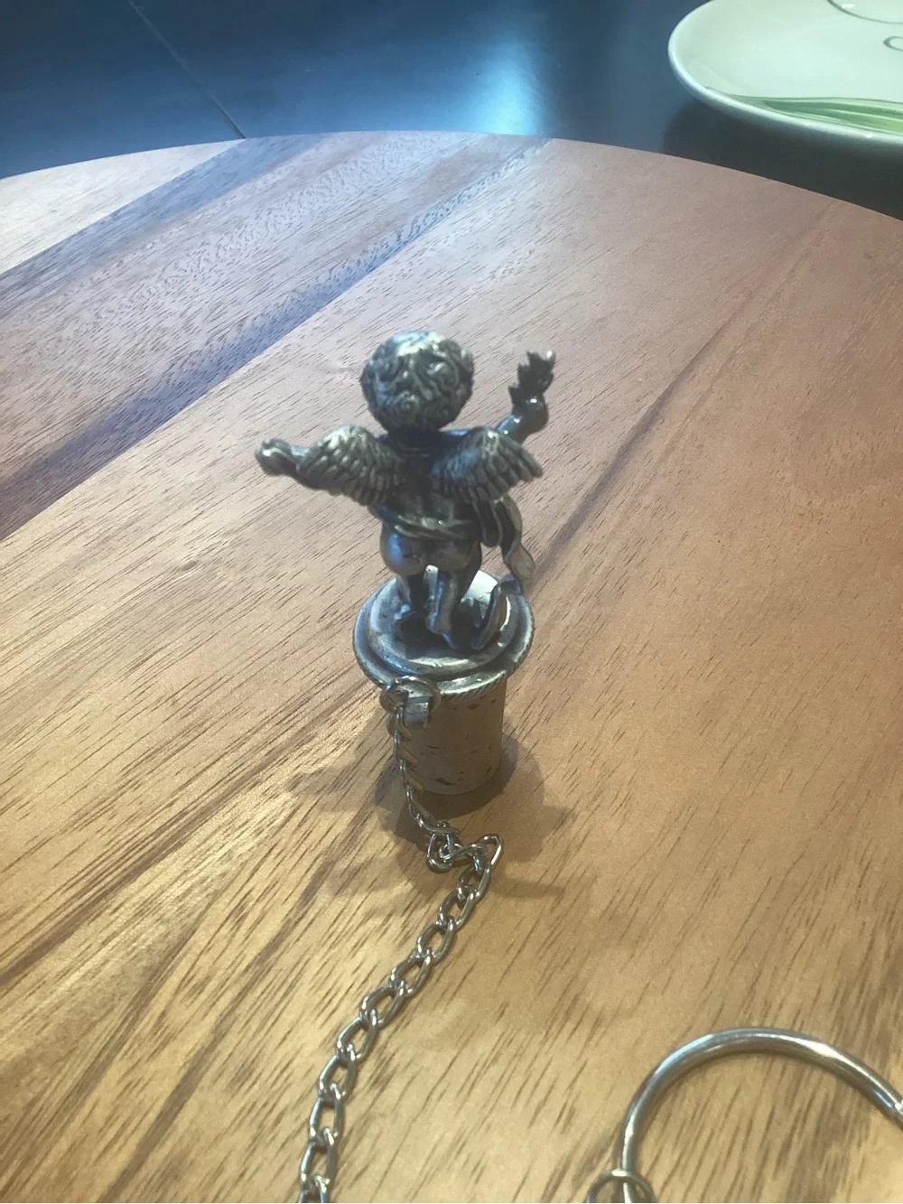 GANZ Silver Cherub Bottle Stopper wine cork with chain. Like new.